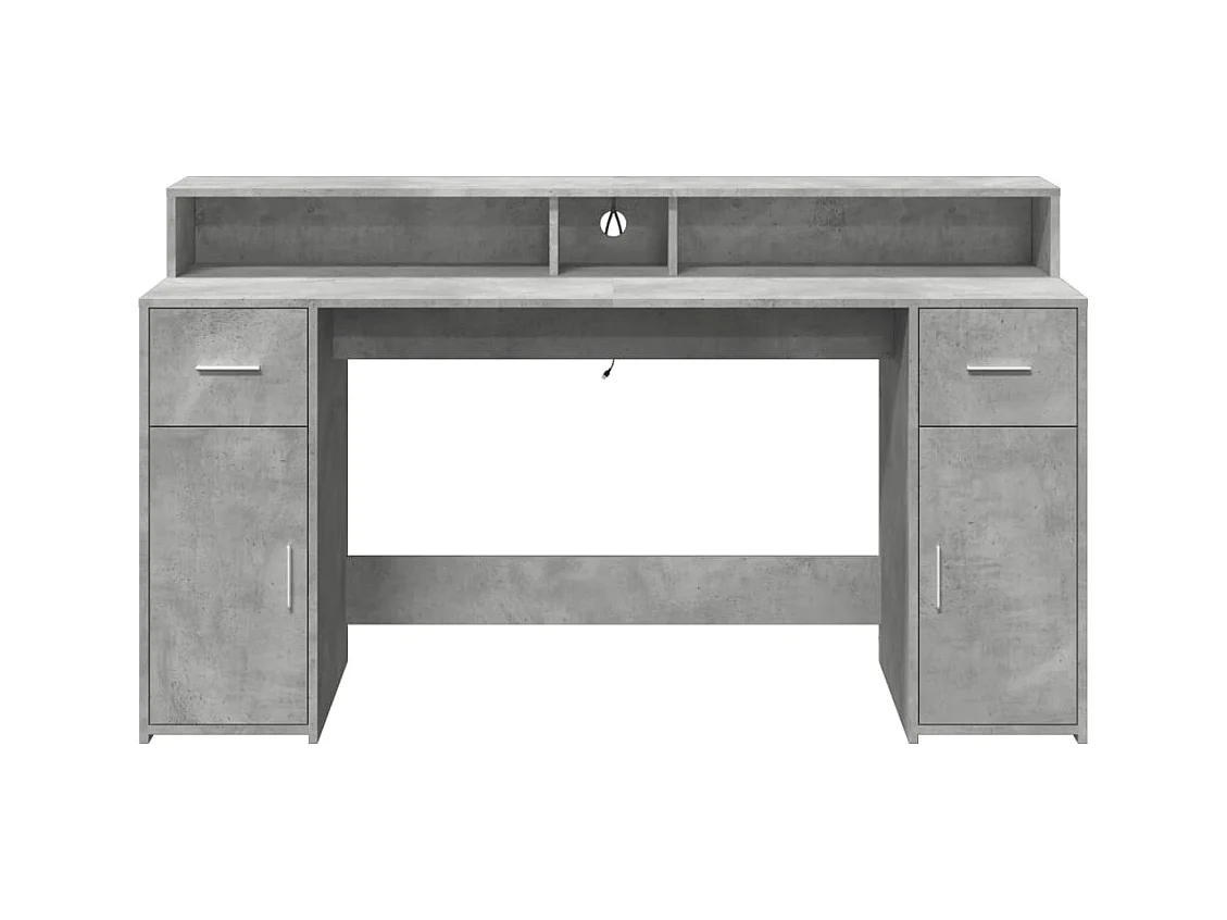 Bureau et lumières LED gris béton 160x55x91cm bois d'ingénierie