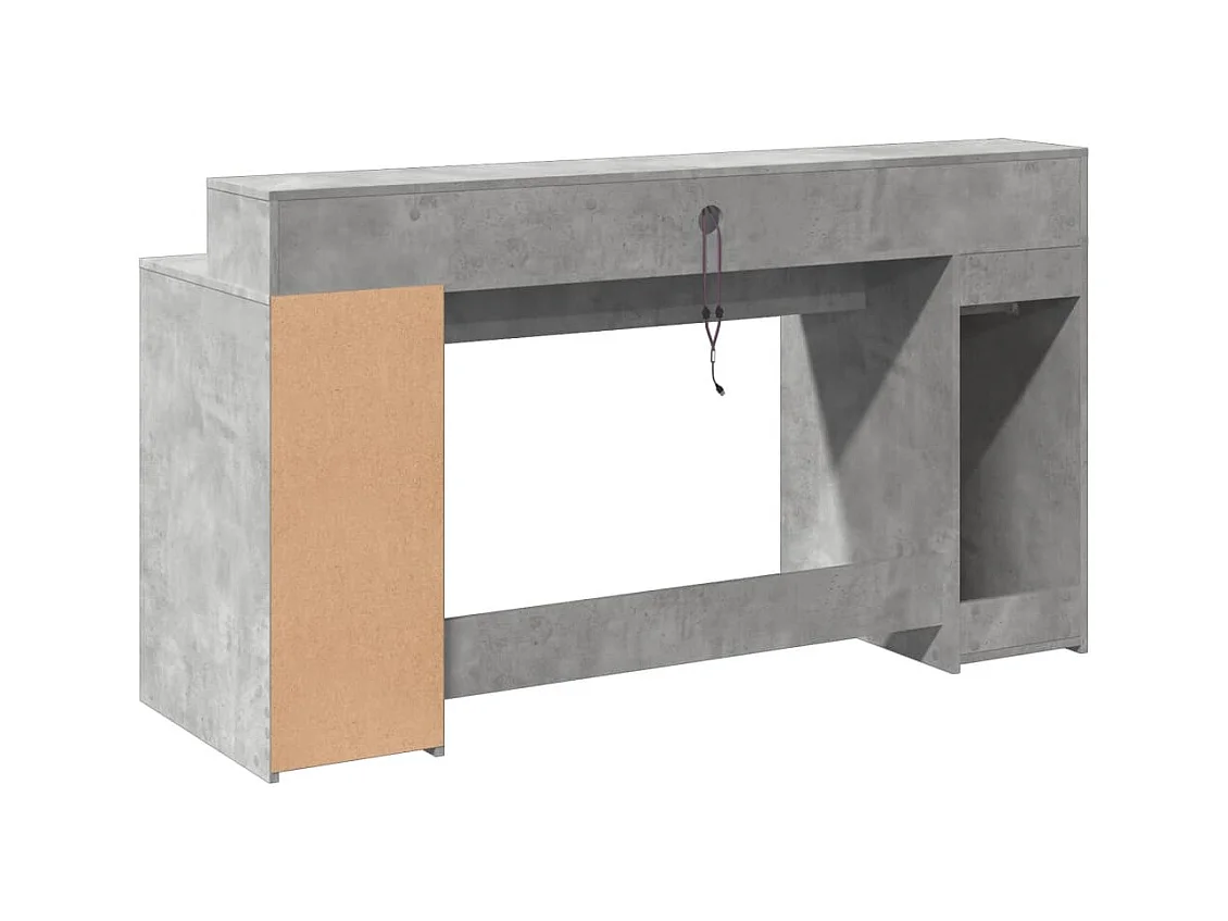 Bureau et lumières LED gris béton 160x55x91cm bois d'ingénierie