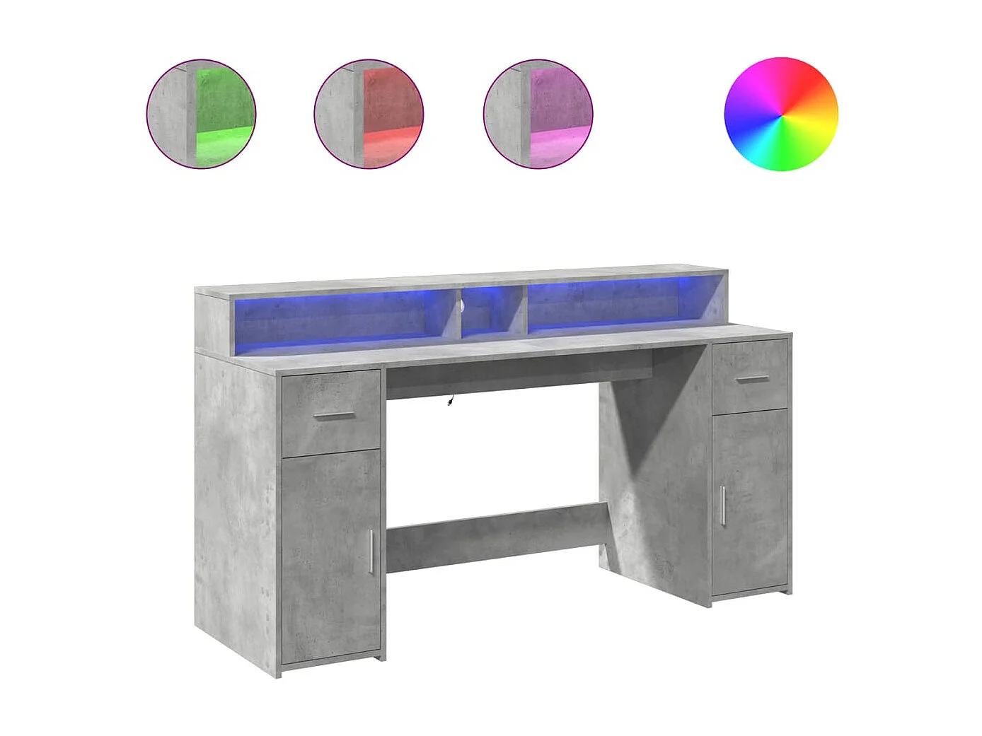 Bureau et lumières LED gris béton 160x55x91cm bois d'ingénierie