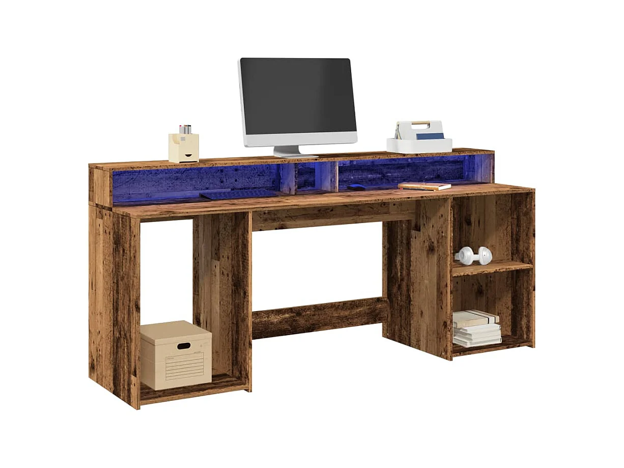 Bureau avec lumières LED vieux bois bois d'ingénierie
