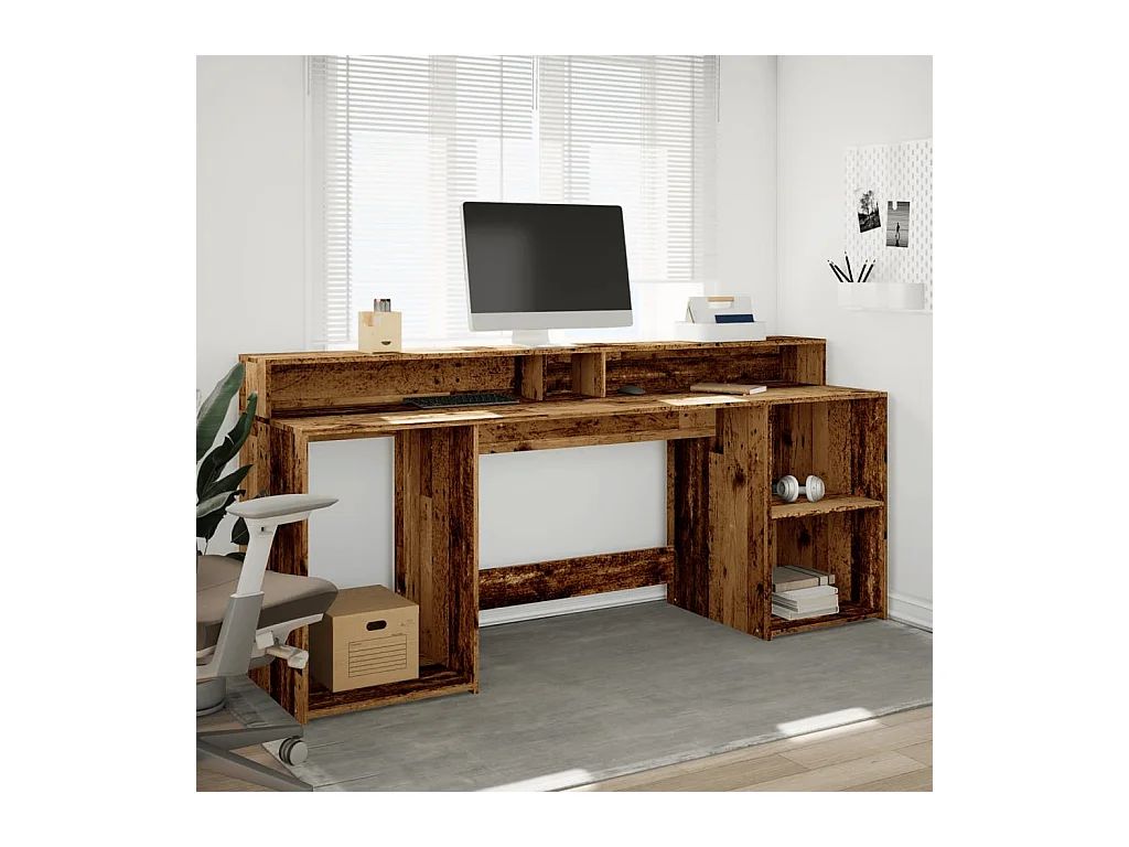 Bureau avec lumières LED vieux bois bois d'ingénierie