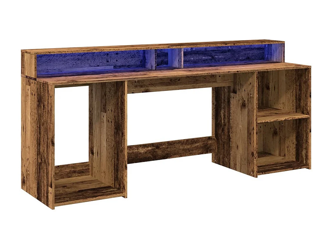 Bureau avec lumières LED vieux bois bois d'ingénierie