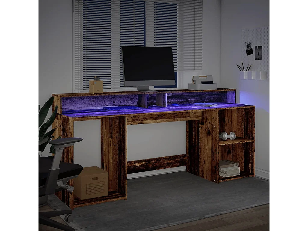 Bureau avec lumières LED vieux bois bois d'ingénierie