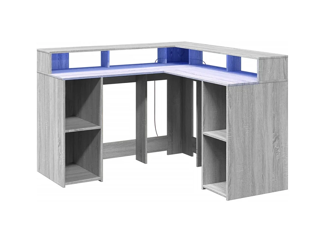 Bureau et lumières LED sonoma gris 130x130x91cm bois ingénierie