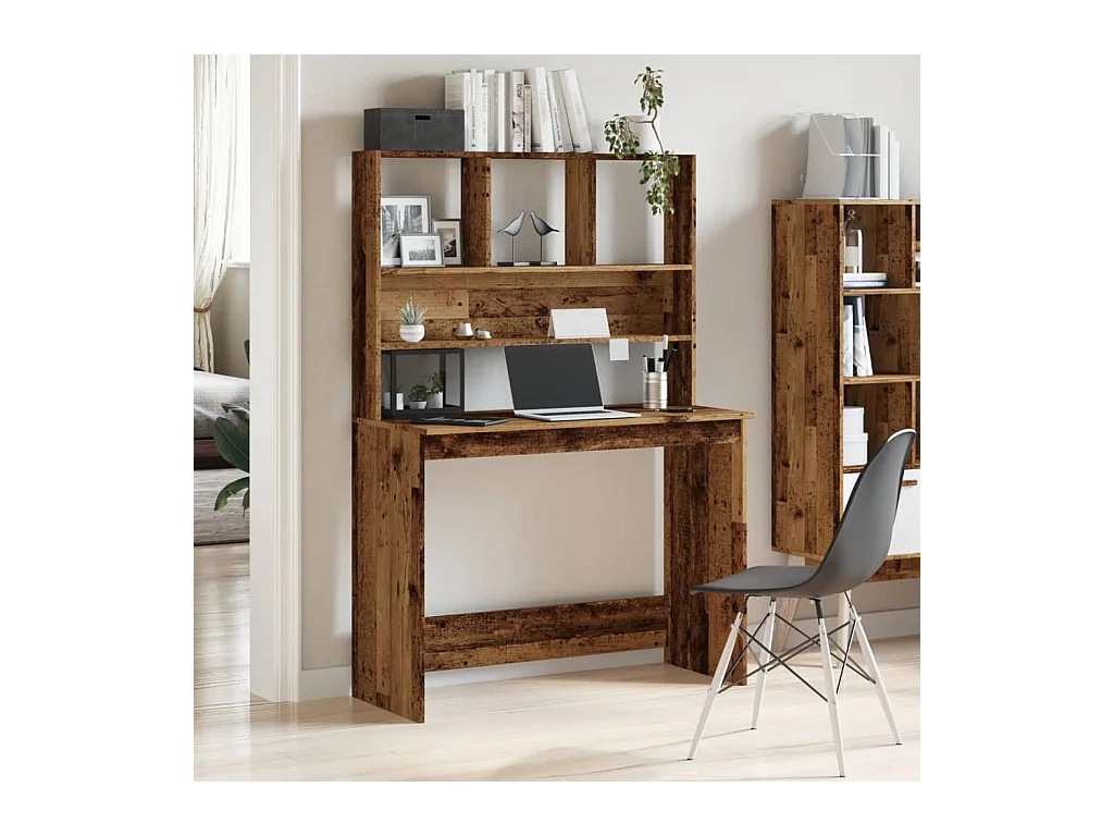 Bureau avec étagères vieux bois 102x45x148 cm bois d'ingénierie