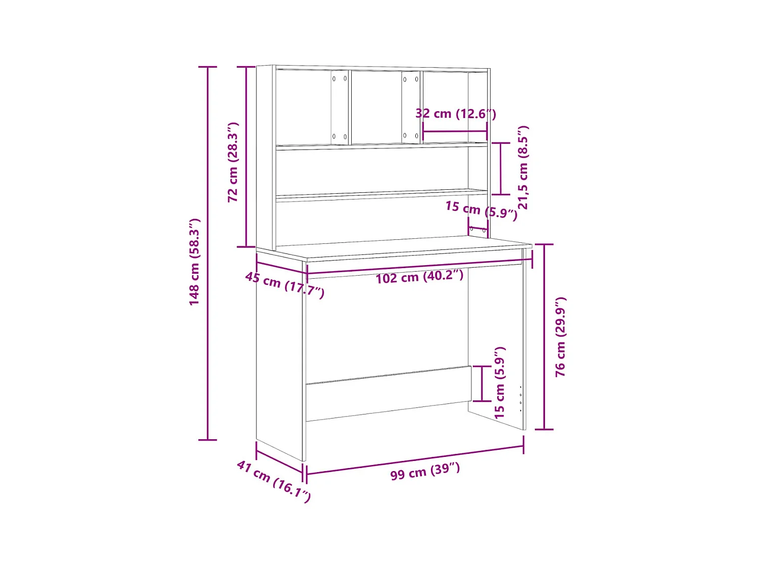 Bureau avec étagères vieux bois 102x45x148 cm bois d'ingénierie