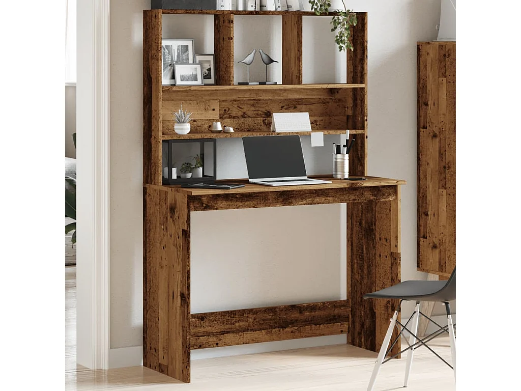 Bureau avec étagères vieux bois 102x45x148 cm bois d'ingénierie