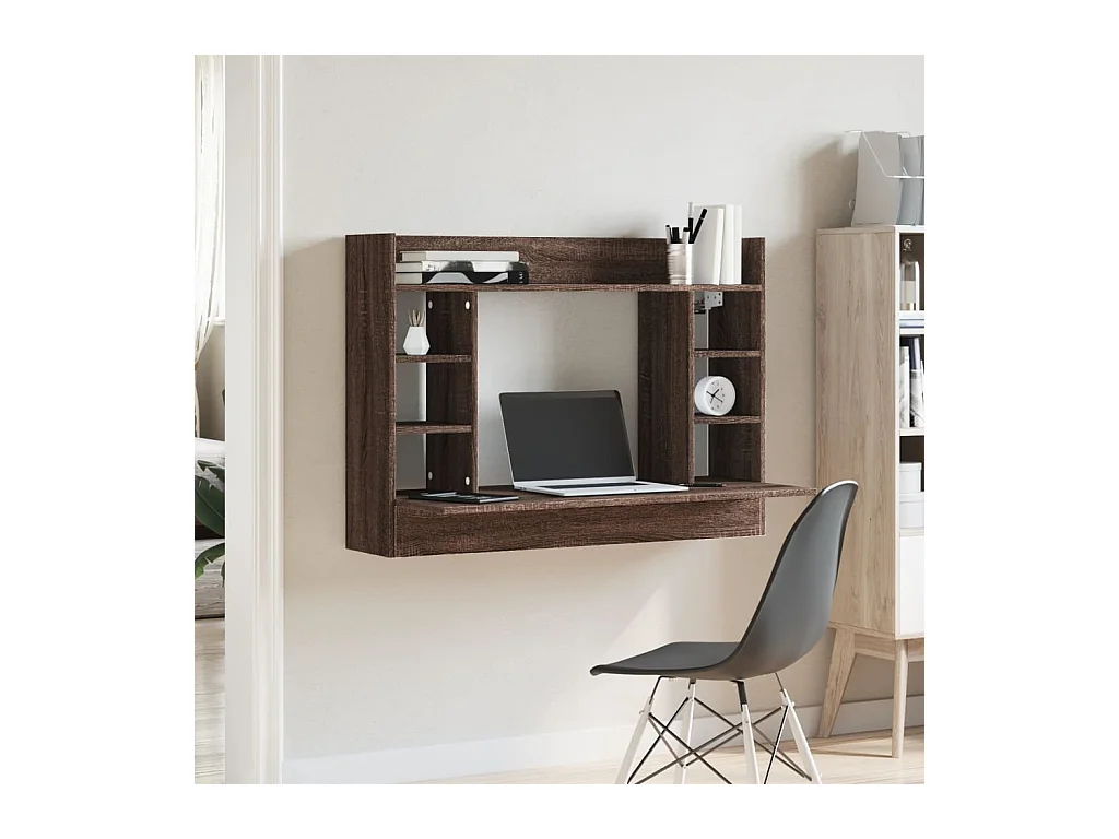 Bureau mural chêne marron 105x48x75 cm bois d'ingénierie