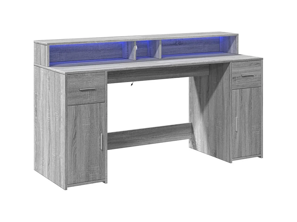 Bureau et lumières LED sonoma gris 160x55x91 cm bois ingénierie