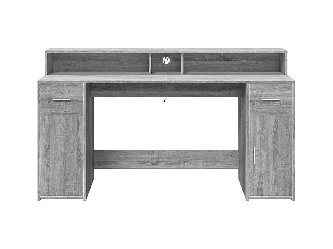 Bureau et lumières LED sonoma gris 160x55x91 cm bois ingénierie