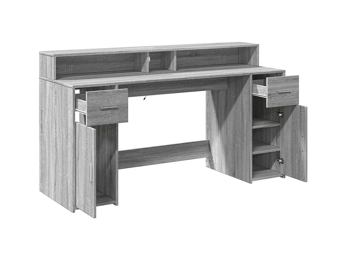 Bureau et lumières LED sonoma gris 160x55x91 cm bois ingénierie