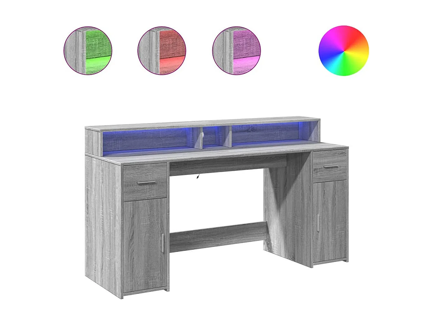 Bureau et lumières LED sonoma gris 160x55x91 cm bois ingénierie