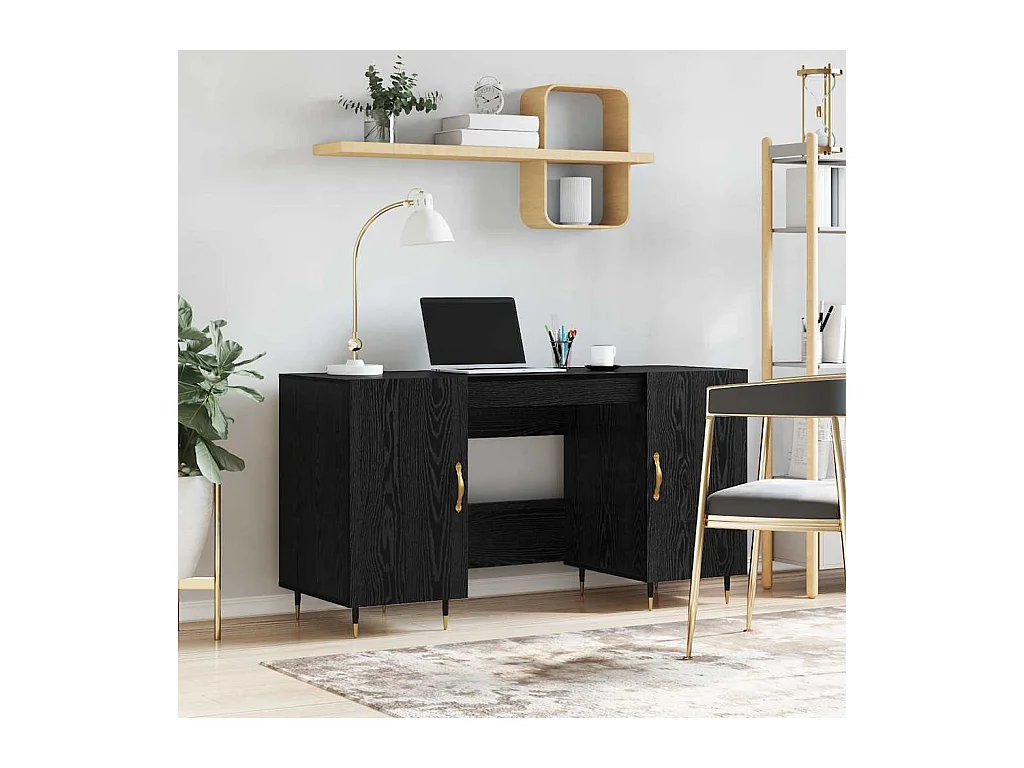 Bureau avec porte Chêne noir 140 x 50 x 75 cm Bois d'ingénierie