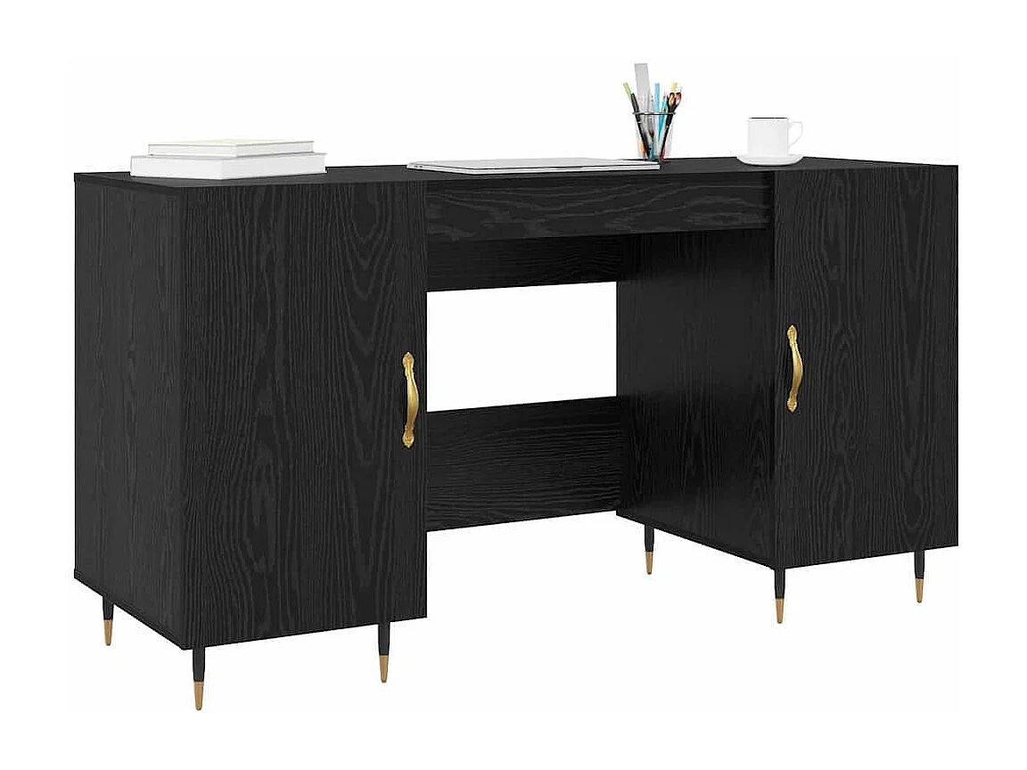 Bureau avec porte Chêne noir 140 x 50 x 75 cm Bois d'ingénierie