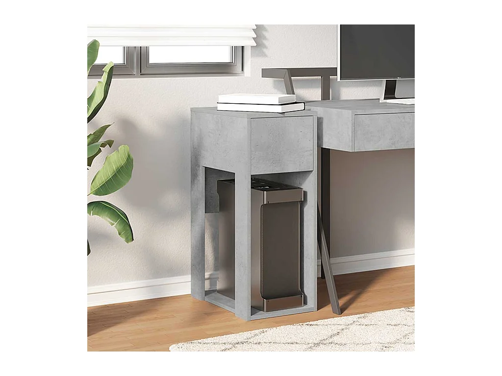 Support de tour d'ordinateur et tiroir gris béton 30x44x74 cm