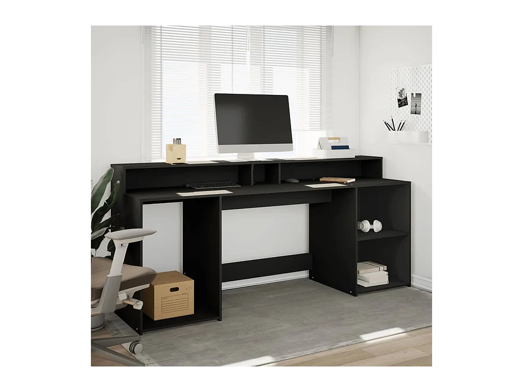 Bureau met LED-verlichting 200x55x91 cm bewerkt hout zwart