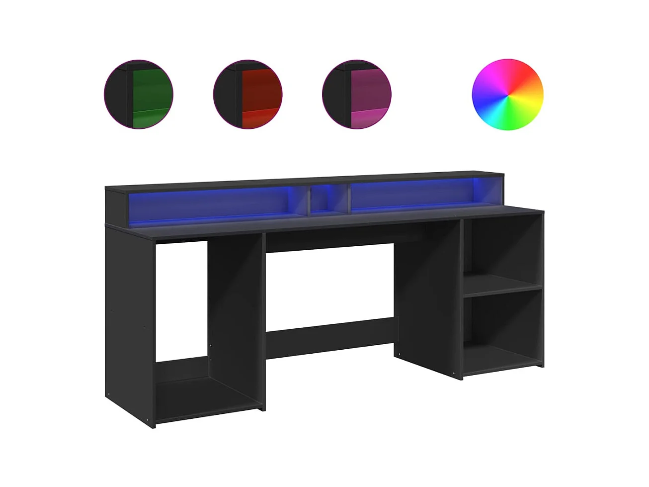 Bureau avec lumières LED noir 200x55x91 cm bois d'ingénierie