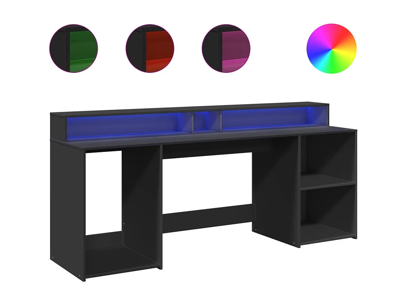 Bureau avec lumières LED noir 200x55x91 cm bois d'ingénierie