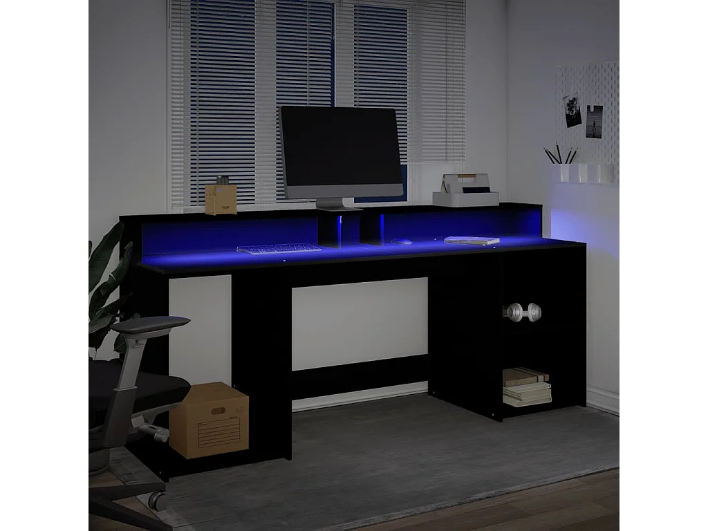 Bureau avec lumières LED noir 200x55x91 cm bois d'ingénierie