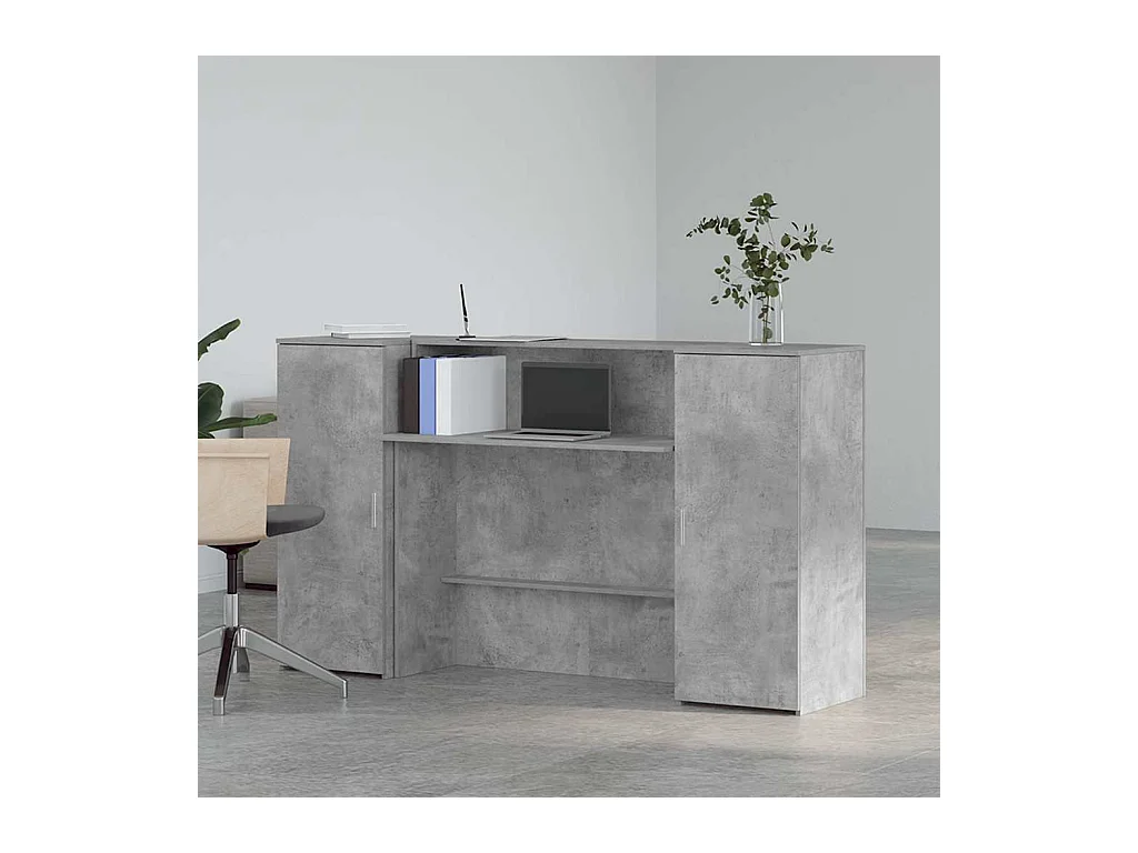Bureau de réception gris béton 180x50x103,5cm bois d'ingénierie