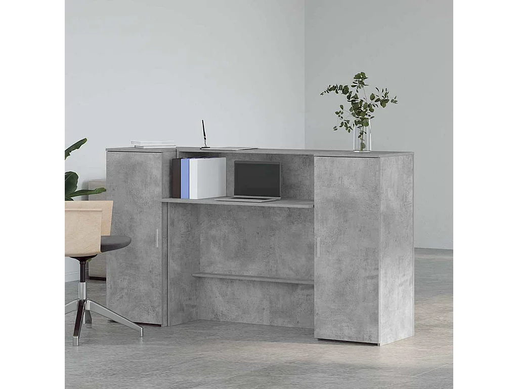 Bureau de réception gris béton 180x50x103,5cm bois d'ingénierie