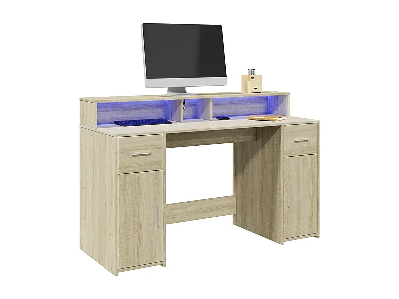 Bureau met LED-verlichting 140x55x91 cm hout sonoma eikenkleur