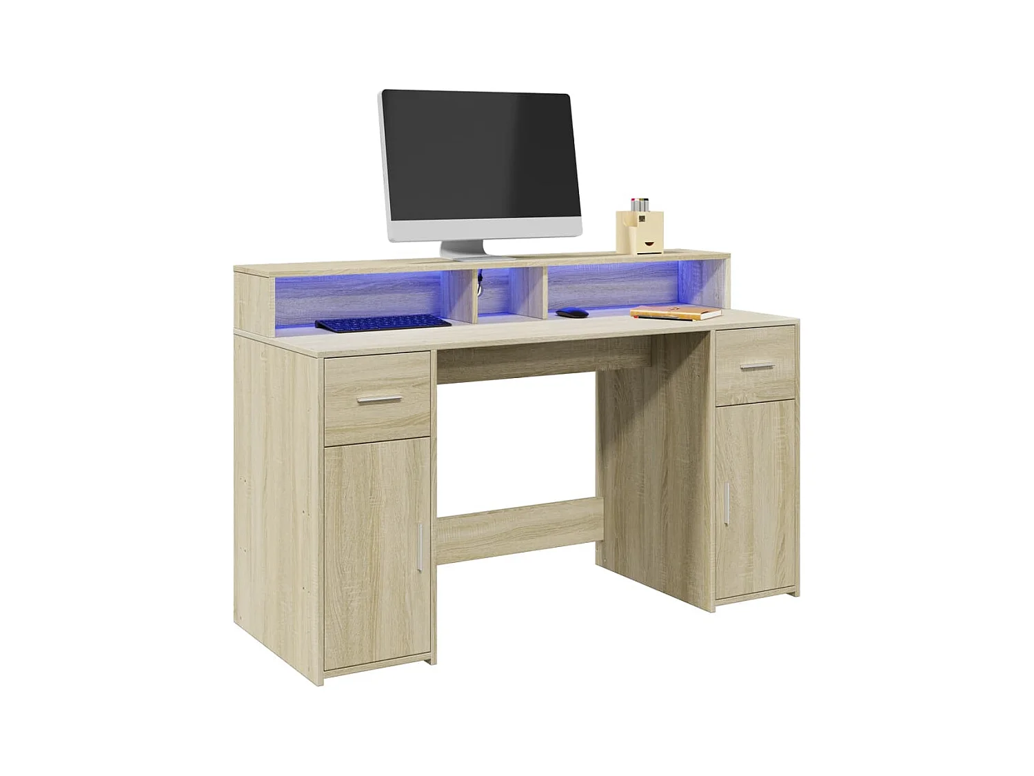Bureau avec lumières LED chêne sonoma bois d'ingénierie