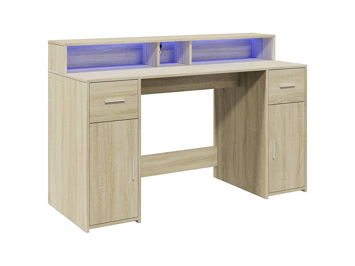 Bureau avec lumières LED chêne sonoma bois d'ingénierie