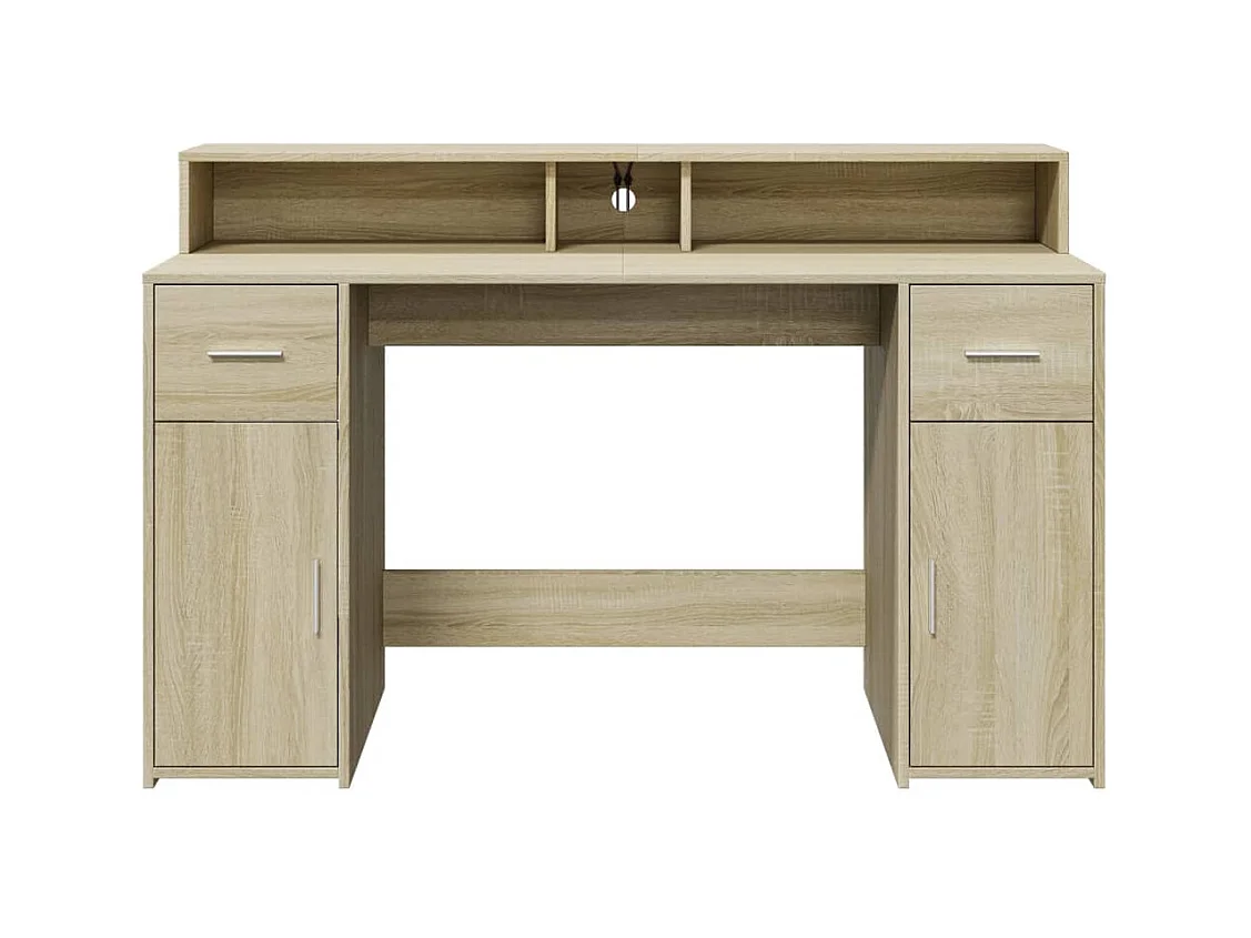 Bureau avec lumières LED chêne sonoma bois d'ingénierie