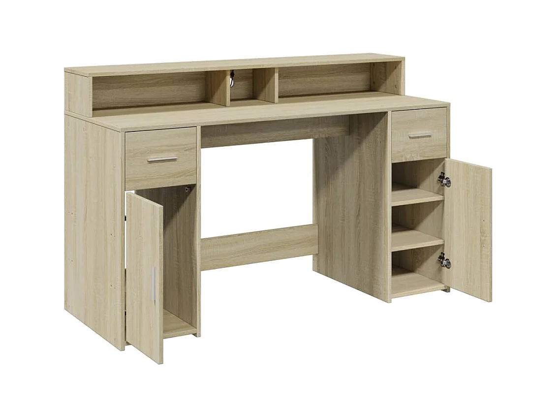 Bureau avec lumières LED chêne sonoma bois d'ingénierie