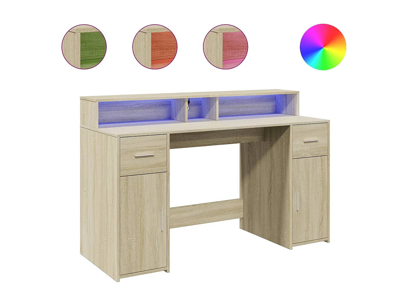 Bureau met LED-verlichting 140x55x91 cm hout sonoma eikenkleur