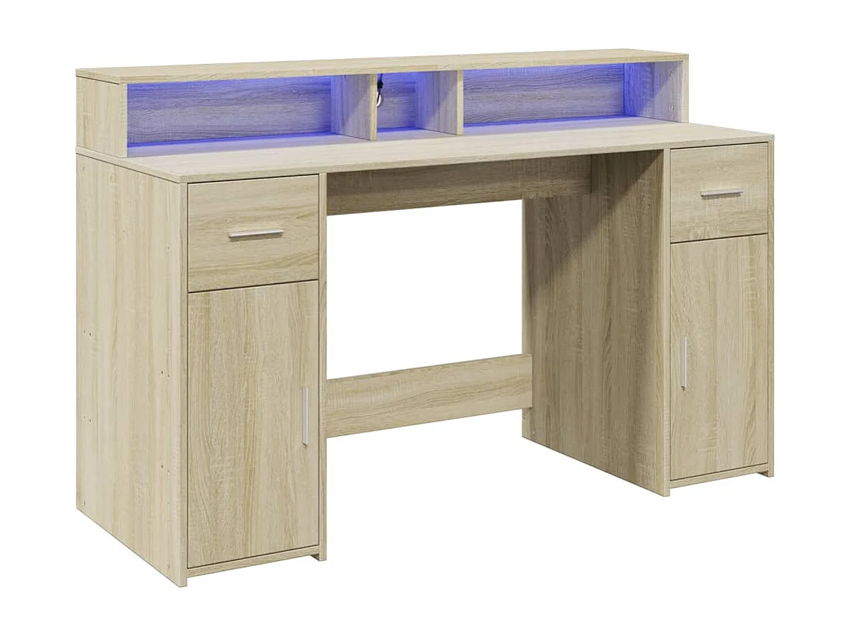 Bureau met LED-verlichting 140x55x91 cm hout sonoma eikenkleur