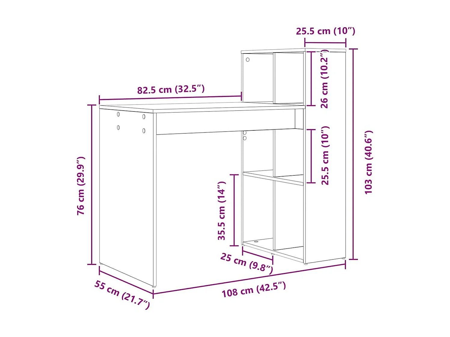 Bureau Gris Sonoma 108 x 55 x 103,5 cm Bois d'ingénierie