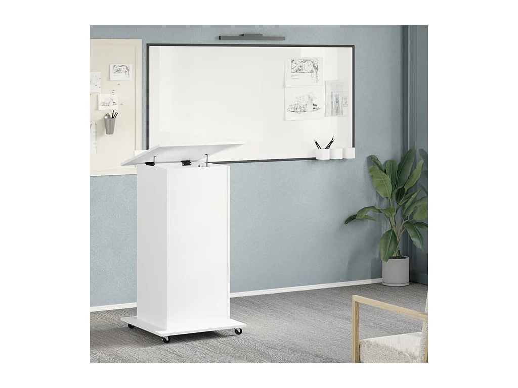 Pupitre et roues et tiroir blanc 55x55x107 cm bois d'ingénierie