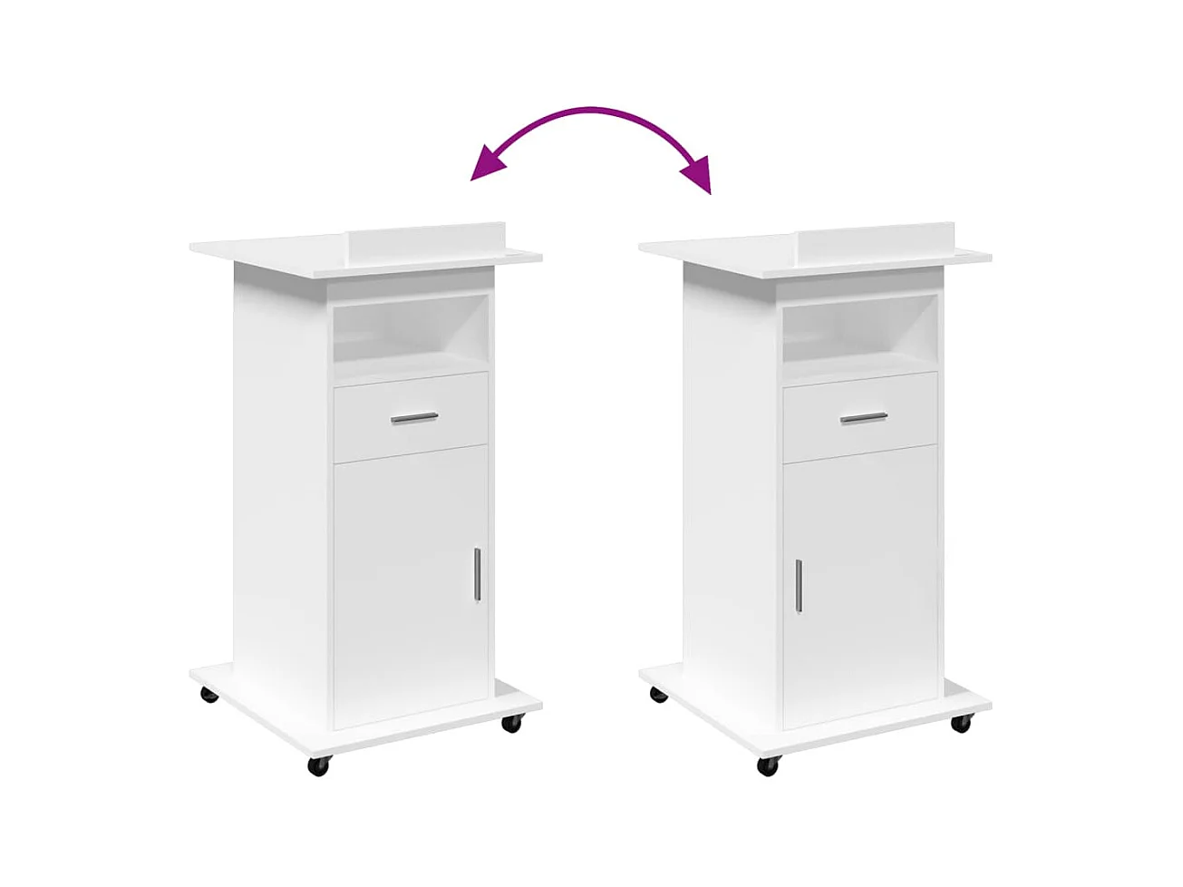 Pupitre et roues et tiroir blanc 55x55x107 cm bois d'ingénierie