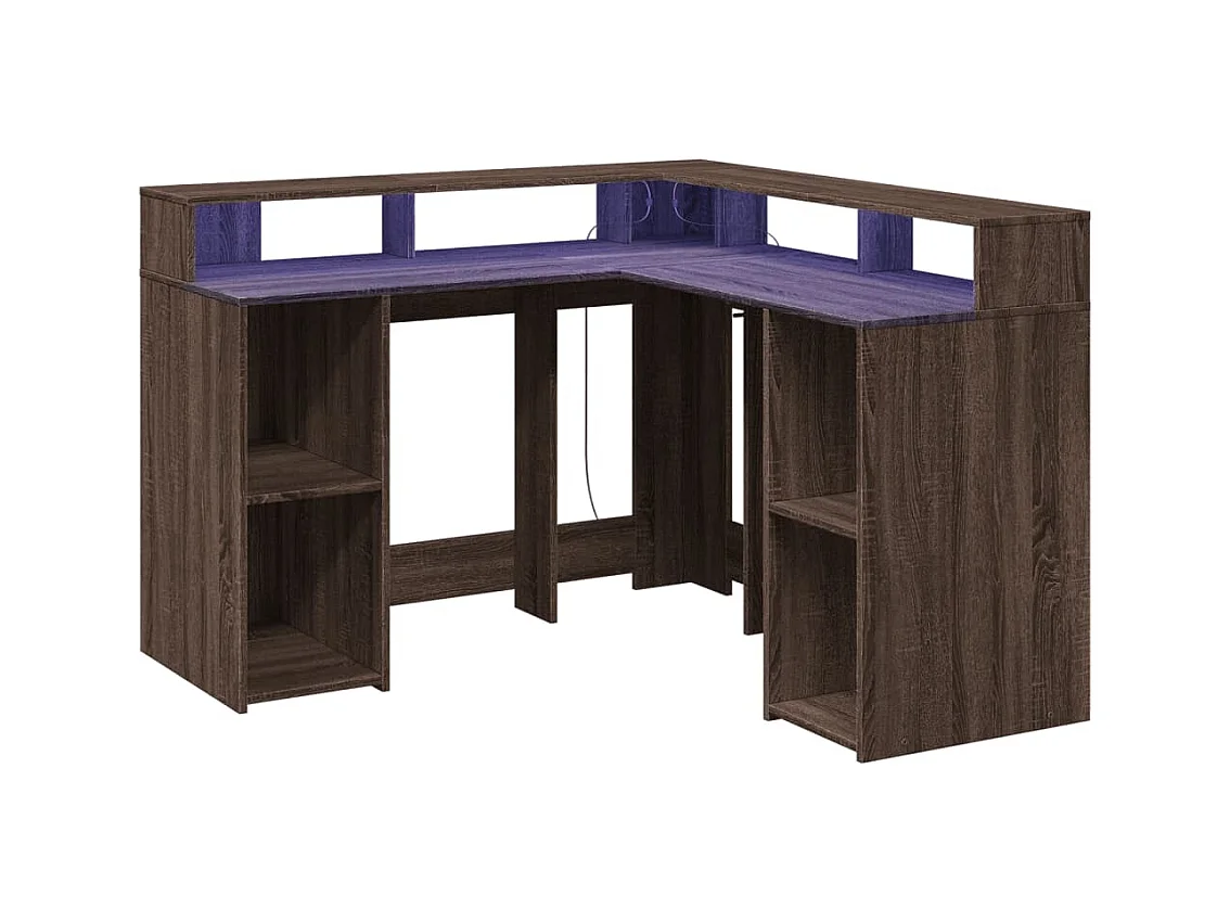 Bureau et lumières LED chêne marron bois d'ingénierie