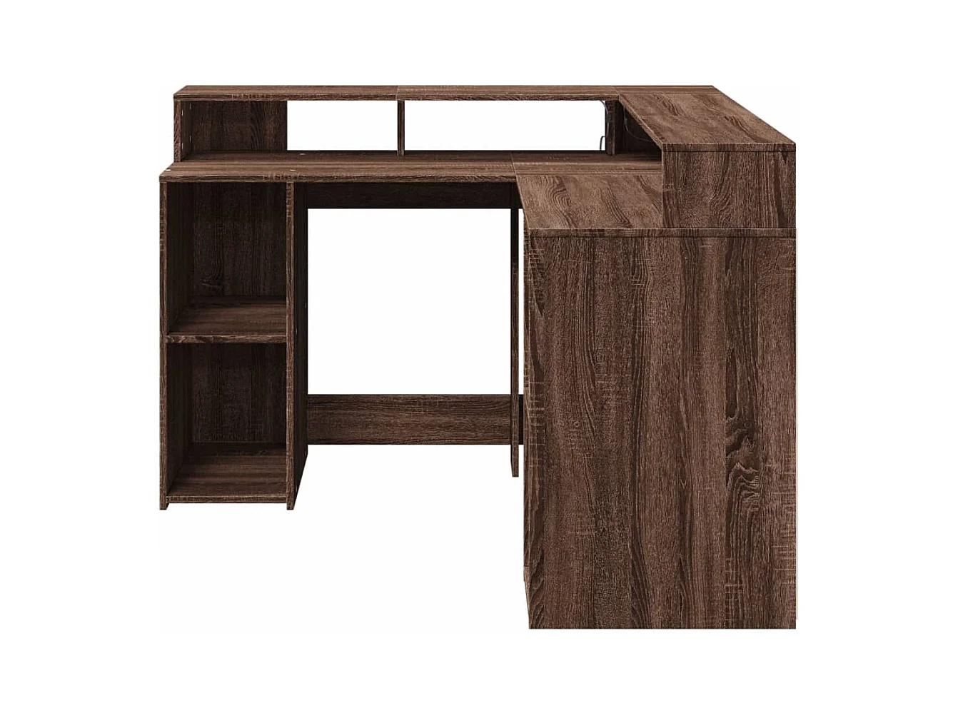 Bureau et lumières LED chêne marron bois d'ingénierie