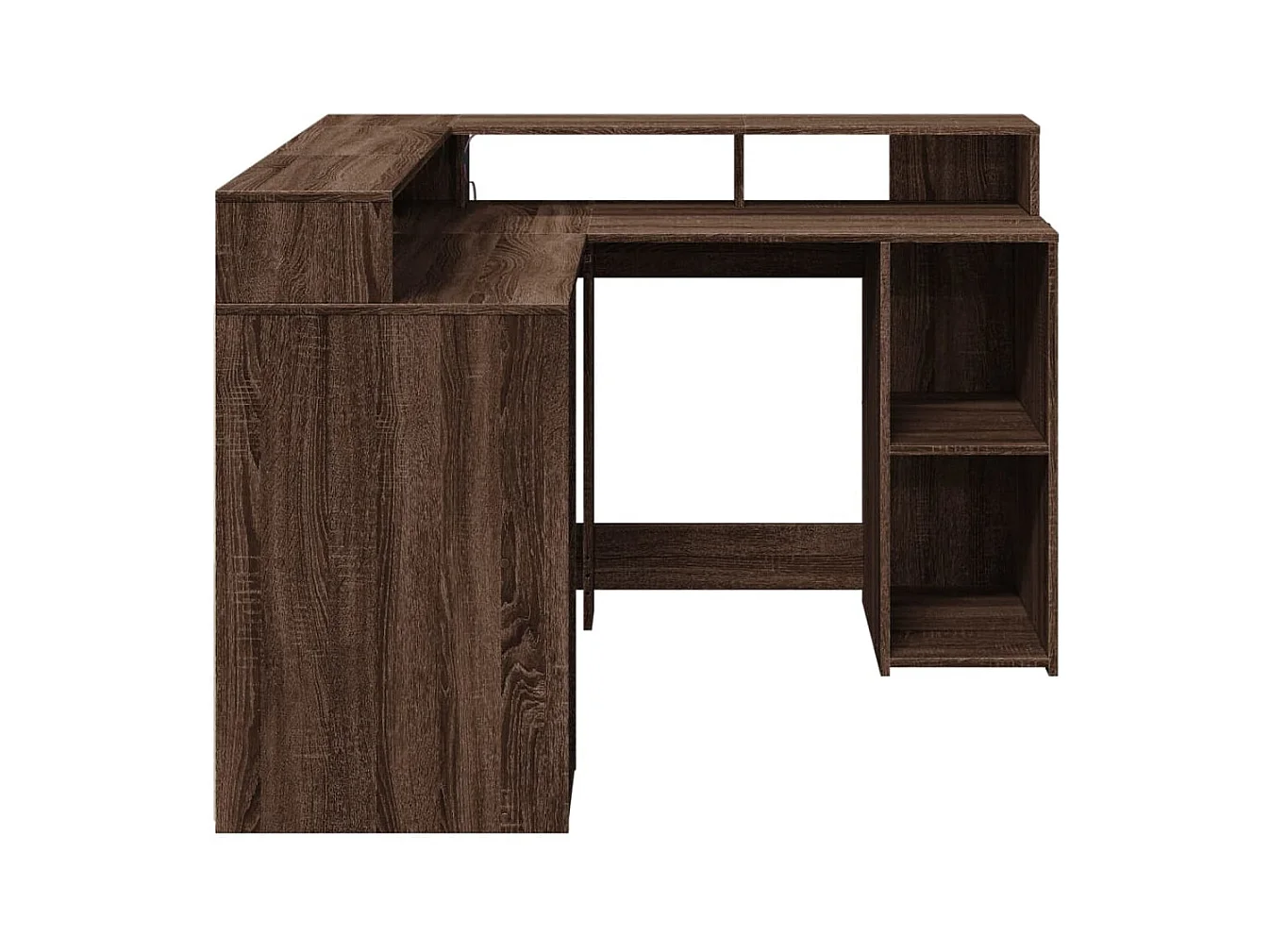 Bureau et lumières LED chêne marron bois d'ingénierie
