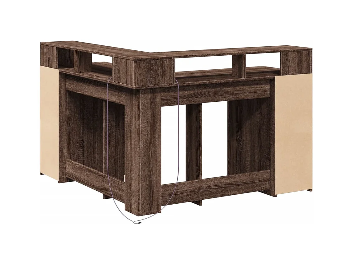 Bureau et lumières LED chêne marron bois d'ingénierie