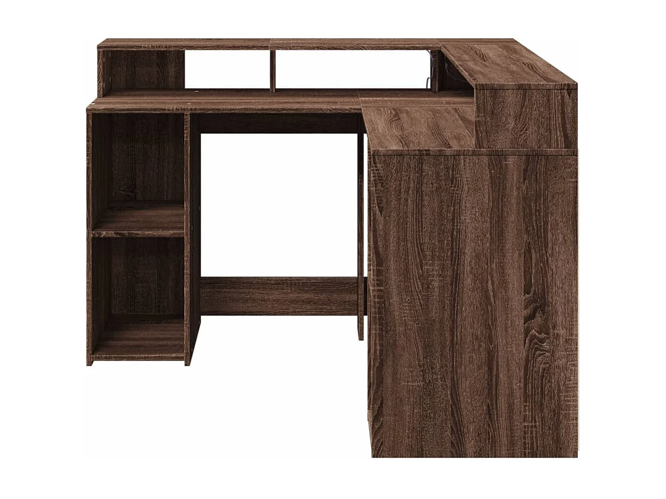 Escritorio con LED madera ingeniería marrón roble 130x130x91 cm