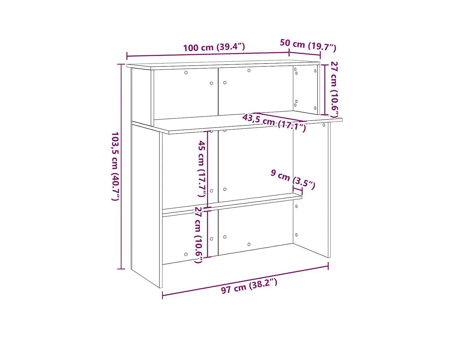 Bureau réception chêne artisanal 100x50x103,5cm bois ingénierie