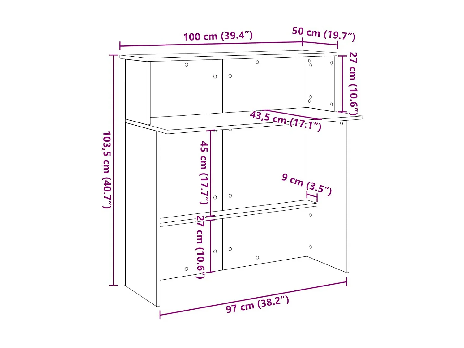Bureau réception chêne artisanal 100x50x103,5cm bois ingénierie