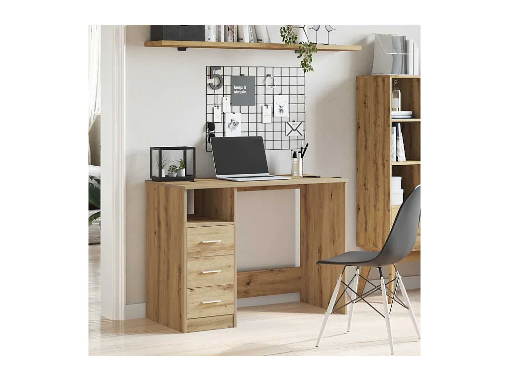 Bureau chêne artisanal 102x76x50 cm bois d'ingénierie