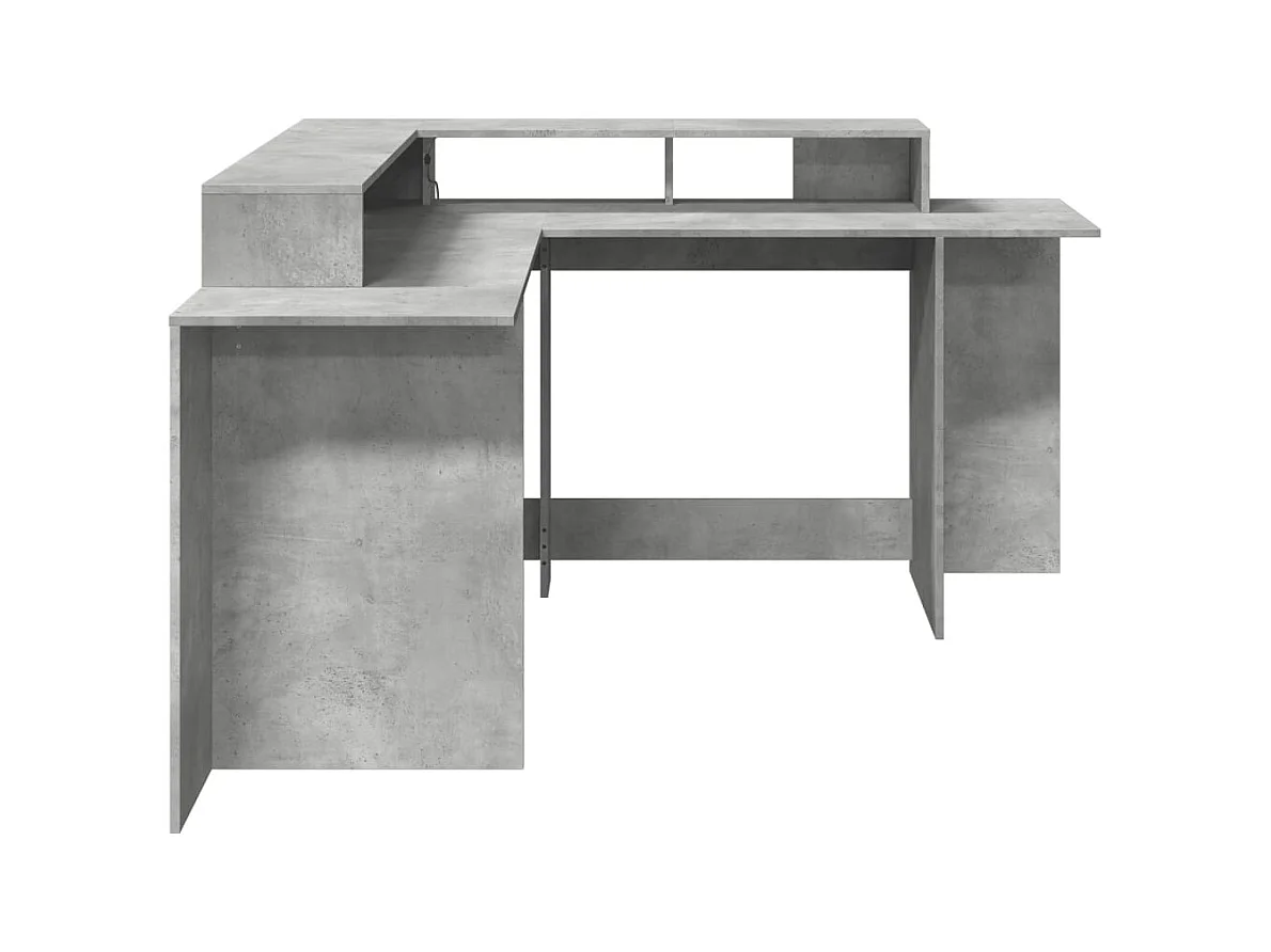 Bureau et lumières LED gris béton 152x152x91cm bois ingénierie