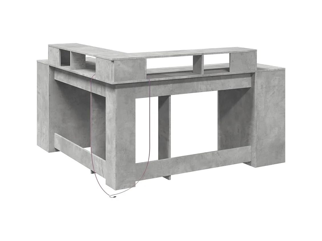 Bureau et lumières LED gris béton 152x152x91cm bois ingénierie