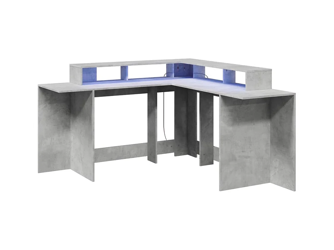 Bureau et lumières LED gris béton 152x152x91cm bois ingénierie
