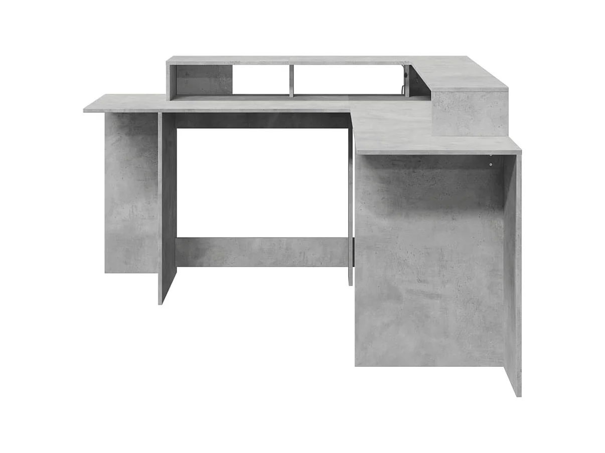 Bureau et lumières LED gris béton 152x152x91cm bois ingénierie