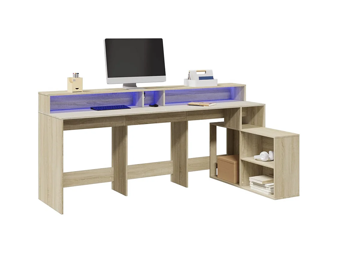 Bureau avec lumières LED chêne sonoma bois d'ingénierie