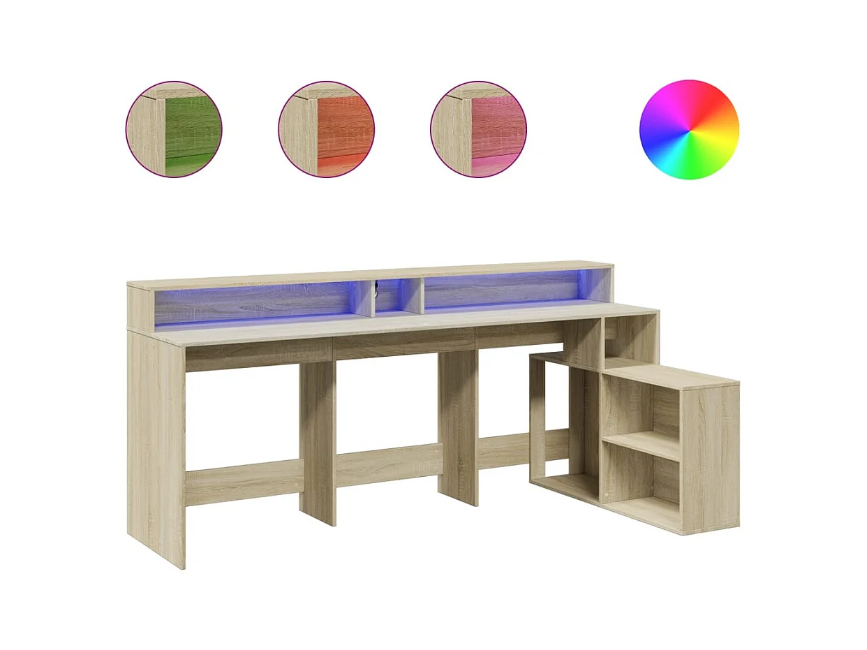Bureau avec lumières LED chêne sonoma bois d'ingénierie