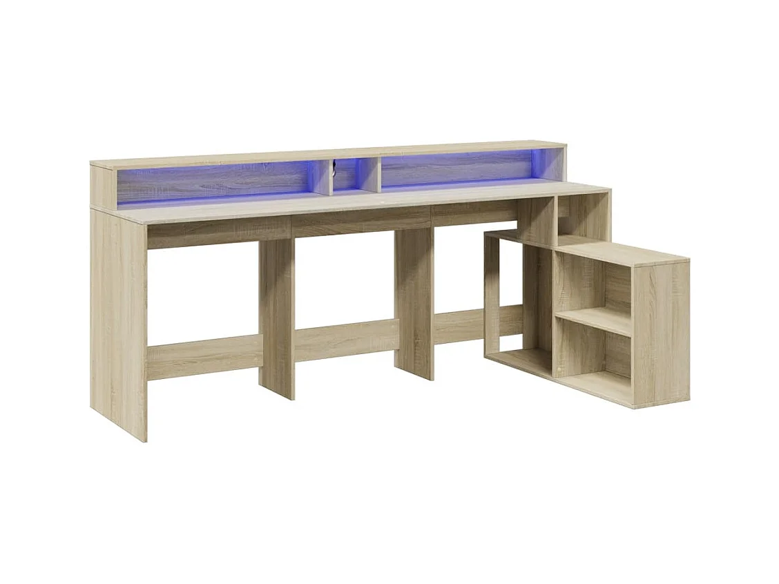 Bureau avec lumières LED chêne sonoma bois d'ingénierie